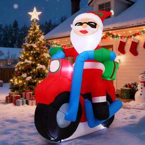 COMIN 6.4FT Christmas Inflatables Outdoor Decorations Inflatable Santa Claus Ride Motorcycle Blow Ups with Built-in LEDs for Yard Party Lawn Decor