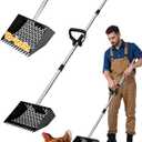 Chicken Poop Scooper & Rake 2-in-1 with Ergonomic Grip, Adjustable Length (22"61.5"), Metal Sifting Shovel with Holes for Chicken Coop Cleaning, Multifunctional Chicken Manure Scoop