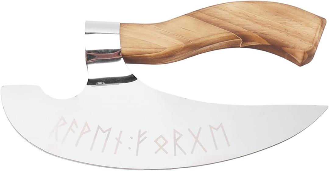 Viking Pizza Axe Handmade Stainless Steel Medieval Pizza Cutter with Pine Wood Handle for Home Restaurant Bar Non Slip Wood Grip