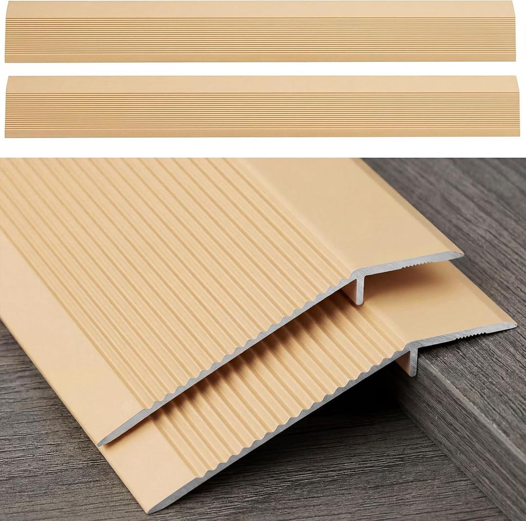 Blulu 2 Pcs Aluminum Floor Transition Strip Thickness 1.8 mm 36 Inch Threshold Ramp for Doorway Door Strip Reducer Doorway Edge Trim Suitable for Threshold Height Less Than 1.6 Inches(Brushed Gold)