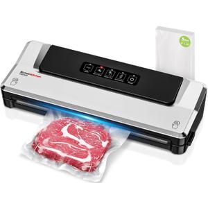 [Updated 2025] Bonsenkitchen Vacuum Sealer Machine + 5 Vacuum Bags, Fast-Compact/Multi-Functional Food Vacuum Sealer with External Vacuum System, Silver