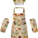 Apron with Large Pockets,Sleeves and Chef Hat,Suitable for Aged 7-12 Years Old Kids Cooking Apron