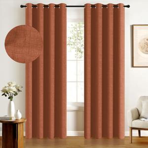 100% Blackout Curtains 72 Inches Long, Linen Blackout Curtains 72 Inch Length 2 Panels Set, Thermal Insulated Full Light Blackout Curtains for Bedroom/ Living Room, 50" W x 72" L 2 Panels, Orange
