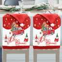 Christmas Chair Covers Set of 2, Christmas Chair Back Covers, Santa Hat Chair Covers, Christmas Decorations Indoor Chair Covers for Dining Room, Christmas Kitchen Decor Dining Room Chair Covers (One Size)