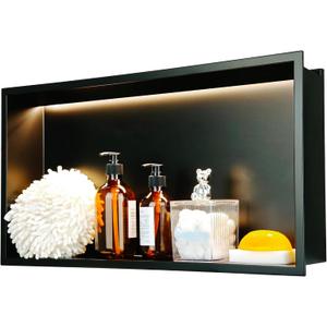 Shower Niche No Tile Needed with Waterproof LED Light Strip for Bathroom Storage Bathroom for Shower Wall Lighted NichesStainless Steel Waterproof ShelfMatte Black 24 x 12 in