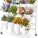 Qidejoy Flower Cart Display Stand with 12 Buckets & Wheels, Flower Bar Stand, Moving Florist Bouquet Shelf, Bouquet Bar, White Metal 3 Tier Floral Stand for Outdoor, Indoor, Patio, Garden, Wedding