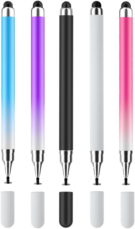 Stylus Pen for Touch Screens(5pack), 2 in 1 High Precision & Sensitivity Capacitive Pens for iPad iPhone Android Tablets and All Universal Touchscreen Devices (Black/white/pink/purple/blue)