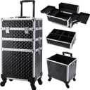 FRENESSA 3 in 1 Rolling Makeup Train Case Professional Cosmetic Trolley Large Storage with Keys Swivel Wheels Salon Barber Case Traveling Cart Trunk for Make Up Hairstylists Nail Tech, Vintage Black