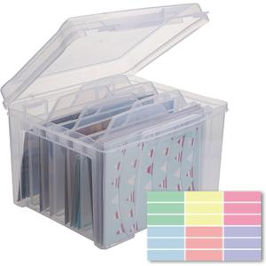 Greeting Card Storage & Organizer Box with 6 Removable Dividers for Holiday Birthday Get Well Cards Photos, Crafts, Scrapbooking(Clear)