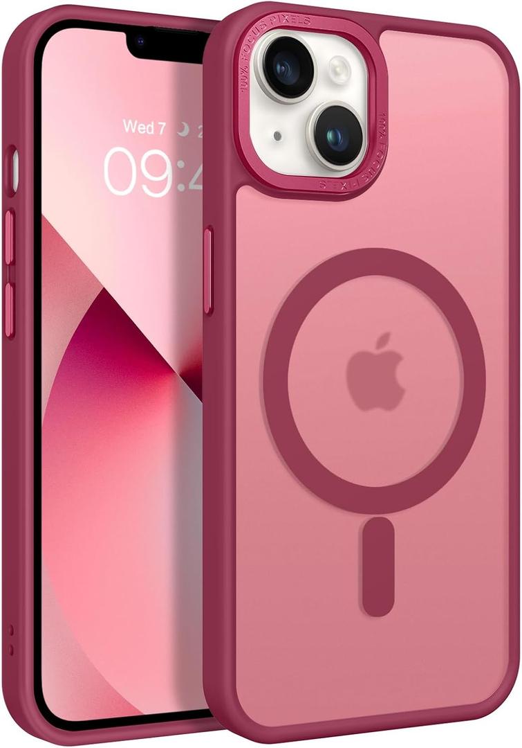 BENTOBEN Magnetic for iPhone 13 Case & iPhone 14 Case [Compatible with Magsafe] Translucent Matte Phone Case iPhone 13/14 Slim Shockproof Women Men Protective Cover for iPhone 13/14 6.1", Wine Red