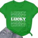St Patricks Day Women Green Graphic Shirts Cute Lucky Irish Shamrock Short Sleeve Tops Funny Love Bleesed Holiday Printed Tee (Green, L)