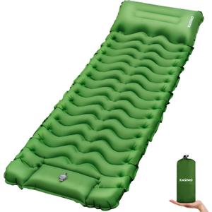 KASIMO Camping Sleeping Pad, Ultralight Camping Mat with Pillow Built-in Foot Pump Inflatable Sleeping Pads Compact for Camping Backpacking Hiking Traveling Tents (Single Green)