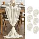 Artoid Mode Boho Beige Gauze 6 Pieces Wedding Table Runner, 120 Inch Birthday Fabric Kitchen Dining Holiday Table Decor for Home Party Indoor
