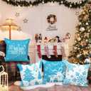 Lanpn White and Blue 16x16 Christmas Pillow Covers Set of 4, Decorative 16 Inch Winter Snowflake Throw Pillow Case Xmas Cushion Cover for Indoor Home Sofa Light Blue