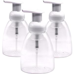 Clear Plastic Foaming Bathroom Countertop Soap Dispensers, Foaming Pump Bottles, Refillable Plastic Container for Liquid Soap, Compatible with Dr Bronner's Pure Castile Soap 250ml, (8.5 oz) - (3 Pack)