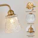 YUNICE 3 Light Bathroom Vanity Light Fixtures Brushed Gold Wall Sconce with White Glass Shade E26 Base Vintage Mirror Lights for Bathroom, Bedroom Antique Brass Wall Lamp, 3 light Glass flower Shade