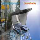 Electric Wheelchair Universal Umbrella Canopy Awning, Adjustable Sun Shade Rain Cover, Side Gauze Breathable, Black, Waterproof, Cotton, Wheelchair Accessory, Canopy