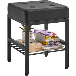 IBUYKE Square Makeup Stool with Adjustable Feet and Storage Space, Footrest Chair, PU Vanity Seat, Multi-Use as Small Side Table or Ottoman, for Bedroom, Black LG-60B