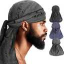 Durag for Men Silky Neck Drape Do rags Skull Wave Cap Breathable Headwraps Sun Protection Hat Biker Hip Hop Bonnet Headwear (Black+blue+deep Grey)