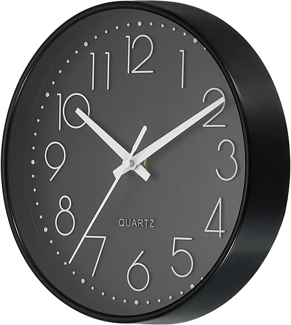PATIKIL 8 Inch Round Wall Clock, Battery Operated Silent Non-Ticking Wall Clocks for Office Bedroom Kitchen, Black
