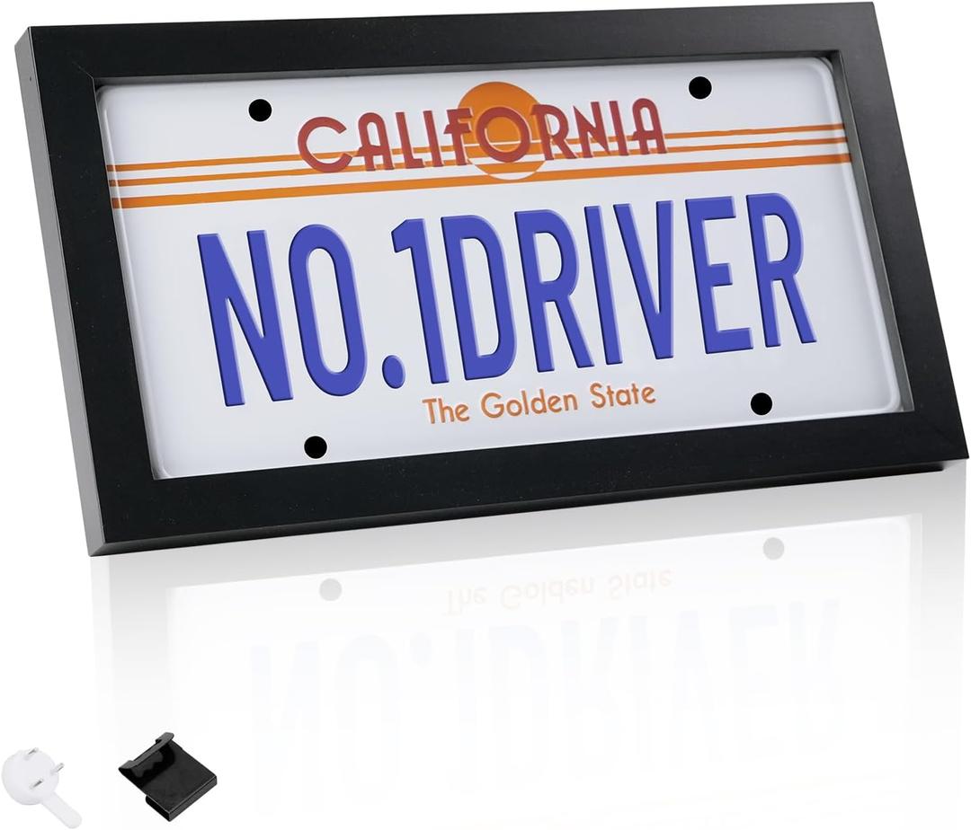 Matte Black License Plate Wall Frame for 6"x12" Plate Display,Modern Solid Wood with High Clarity Acrylic Panel,Ideal for Garage Decor Car Enthusiast,License Plate Holder(License Plate Not Included)