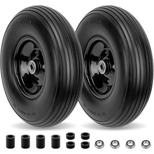 Cenipar 4.80/4.00-8" Flat Free Tire and Wheel 14.5" Solid Flat-Free Tire Replacement with 5/8" or 3/4" Axle Borehole,3-7" Adjustable Centered Hub for Wheelbarrow Hand Truck Garden Trailer and Trolley