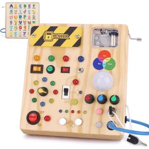 Toddler Busy Board,Montessori Toys for 1-3 Year Old Boys,Sensory Travel Toys,Preschool Learning Activities,Christmas & Birthday Gift for Toddler (Busy Board v4)