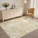 UERMEI 5x7 Area Rug Living Room Rugs - Washable Neutral Modern Abstract Soft Thin Rug Indoor Floor No Slip Rug Carpet for Bedroom Under Dining Table Home Office Decor - Golden Brown