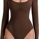 Avidlove Bodysuits for Women Long Sleeve Body Suits Womens Scoop Neck Bodysuit Double Lined Tops (Large, Brown)