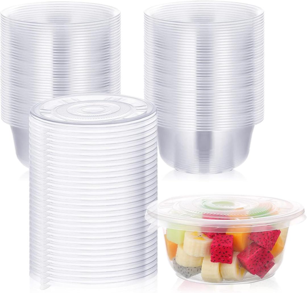 Aoriher 100 Pack Clear Plastic Salad Bowl with Lid Disposable 16.9oz Clear Plastic Bowls Serving Container for Soup Fruit Lunch Meal Wedding Travel Meal
