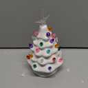 MOMENTS IN TIME Ceramic Christmas Tree 9 White LED Lighted Pre-Lit Tabletop Tree with Multicolor Bulbs & Star Topper, Battery Operated Holiday Decor