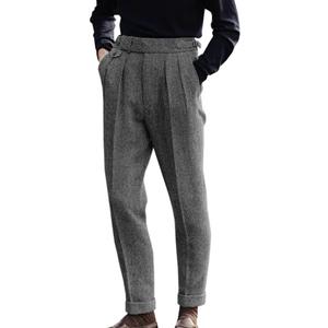 Men's High Waisted Tweed Dress Pants Pleated Front Vintage Wool Trousers (36W x 30L, Grey)
