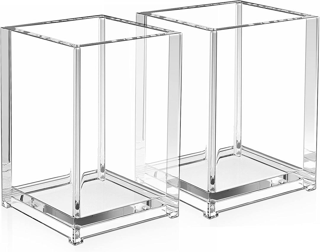 MaxGear Pen Holder 2 Pack Clear Acrylic Pencil Holder for Desk, Pen Cups for Desk Supplies Holders, Acrylic Cup Holder for Toothbrush, Straw, Makeup Brush Holder, School Home Office Desk Accessories