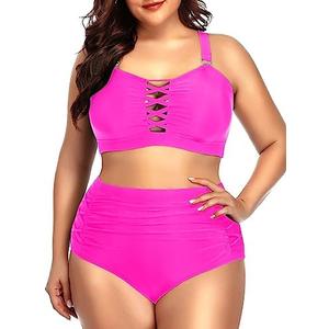 Daci Women Plus Size Two Piece Swimsuit - High Waisted Bikini Tummy Control Bathing Suit Bandeau Swimwear, 26W