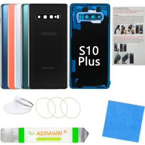Galaxy S10+ Back Screen Cover Glass Replacement with Pre-Installed Camera Lens +Installation Manual +Repair Tool Kit for Samsung Galaxy S10 Plus SM-G975 All Carriers (Prism Black)