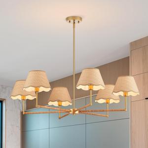 39 Boho Rattan Chandelier 6-Lights Rustic Industrial Pendant Light Large Adjustable Pendant Lighting Fixtures for Kitchen Island Dining Living Room, UL Listed