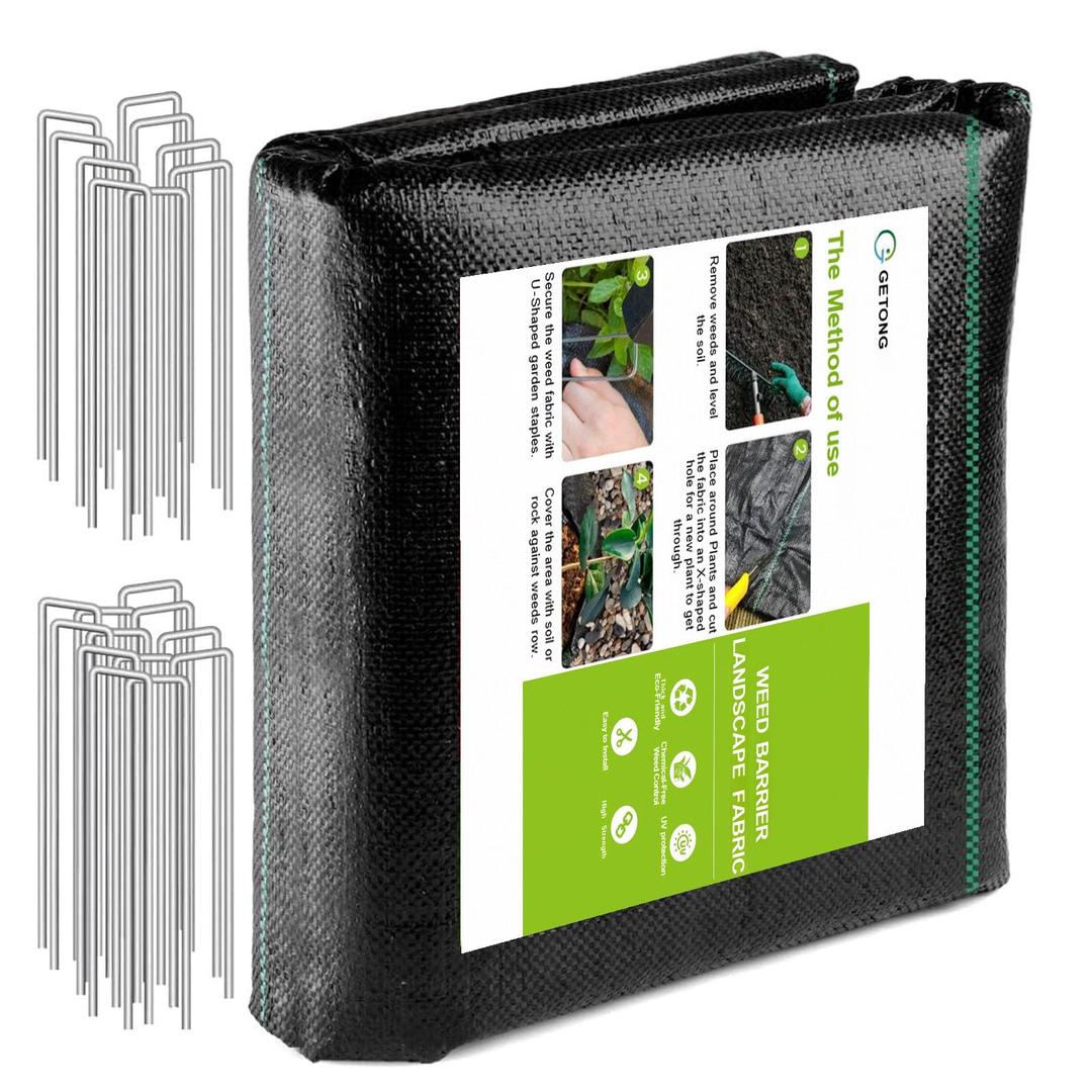 Weed Barrier Landscape Fabric Heavy Duty - 3.2oz Woven PP Geotextile Fabric for Garden Ground Cover, Weed Control Cloth Cuttable & Tear Resistant for Flower Beds, Landscaping, Driveway (3x100 Ft)
