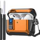 Compatible with AirPods Pro 3 Case Lock 2025, Shockproof AirPods iPod Pro 3rd Generation Protective Case Cover for Men Women with Cleaning Kit&Carabiner Orange
