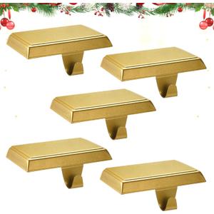 popamaz Christmas Stocking Holders for Mantle, Weighted Stocking Hangers, Christmas Stocking Hooks for Tables Window Fireplace Mantle Decoration(Gold, 5PCS)