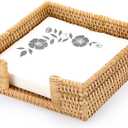 Sumnacon Napkin Holder,Wicker Napkin Holder Table,Rattan Napkin Basket,Square Napkin Tray,Flat Napkin Holders for Kitchen Dinning Table Desk Counter Restaurant Party Bar,Honey Brown (6.5 x 6.5 inch/ Luncheon)