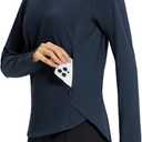 baleaf Women's Thermal Tops Fleece Lined Shirts Long Sleeve Cold Weather Running Gear Workout Zipper Pocket Thumbholes (Medium, 01-navy)