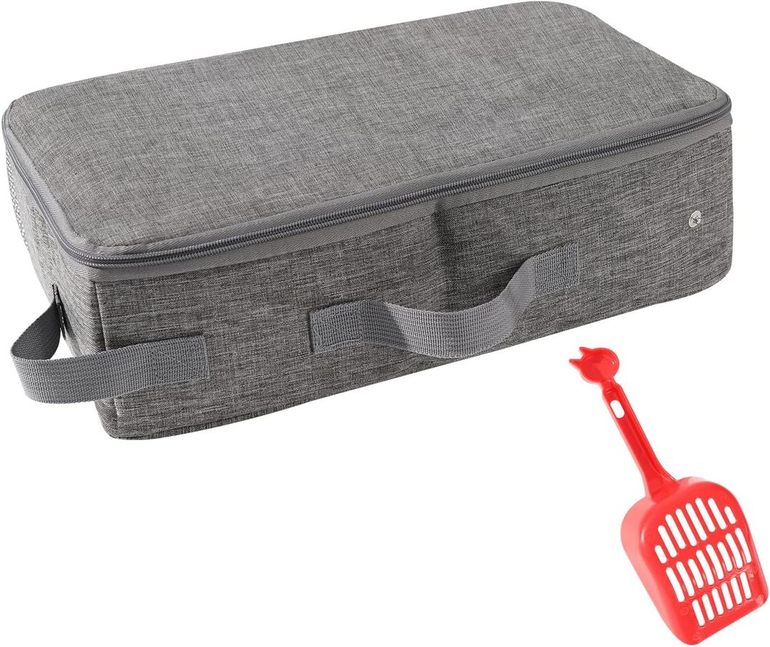 Portable Litter Box with Lid, Waterproof, Collapsible Cat Litter Box with Zipped Lid and Handle, Great for Travel Hotel Stays and Road Trip, Large