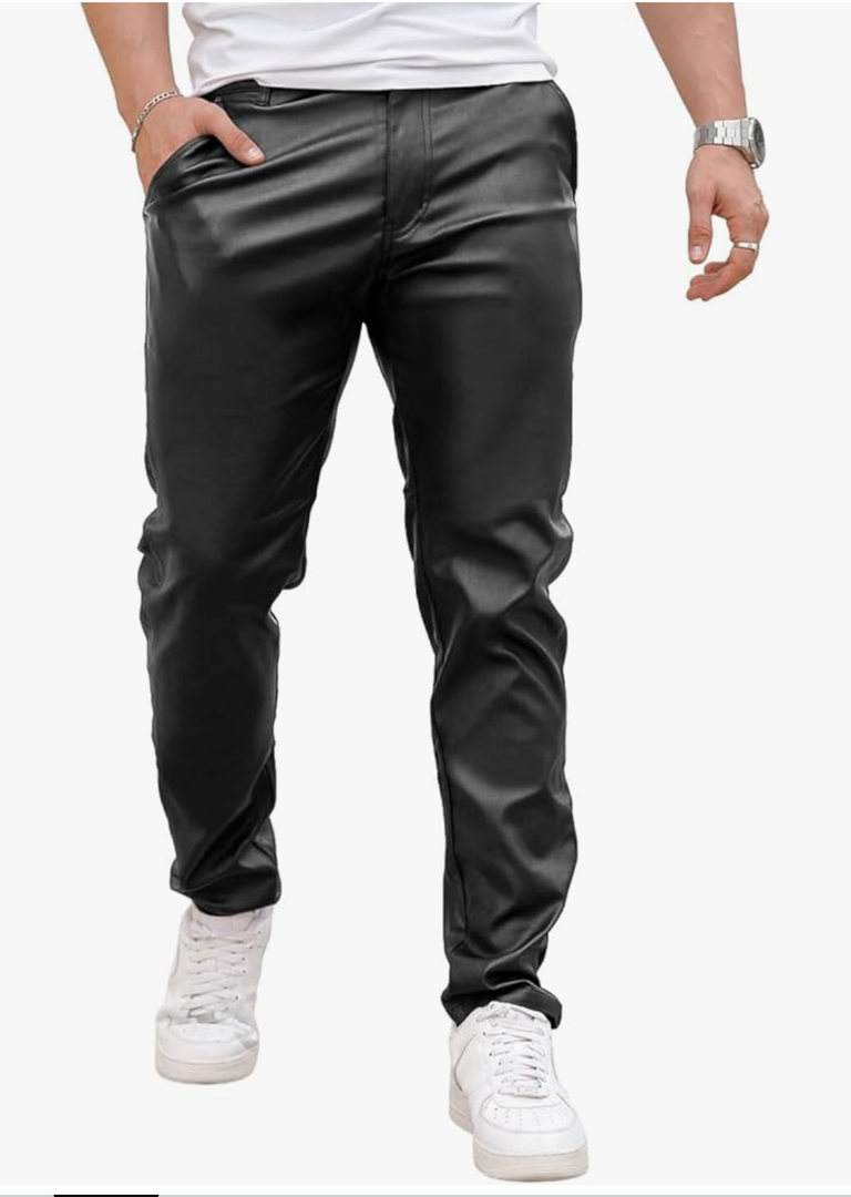 GINGTTO Mens Leather Pants Slim Fit Disco Pants for Men Stretch (X-Large)