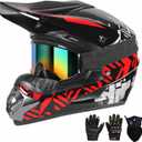 SPARK DOT Youth Motocross Helmet Kids Dirt Bike Helmets - Full Face, Lightweight & Breathable for Off-Road E-Bike BMX MX ATV (with Gloves Goggles Mask) 4Pcs Set, Medium(57-58cm), Red