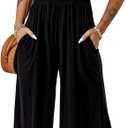 Dokotoo Women's Casual Loose Overalls Jumpsuits One Piece Sleeveless Wide Leg Long Pant Rompers With Pockets (Black), Small