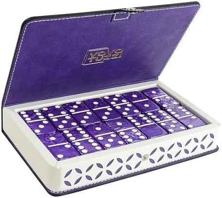 Vovotuzzi Dominos Set for Adults and Kids - Domino Set for Classic Board Games - Thick Jumbo Dominoes Double 6 for Travel Games - Purple Domino's 28 Tiles with Case