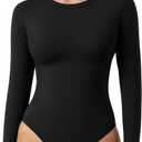 Womens Long Sleeve Crew Neck Body Suits Fall Ribbed Knit Thong Bodysuits Shirts Basic Tops 2025 (Medium)