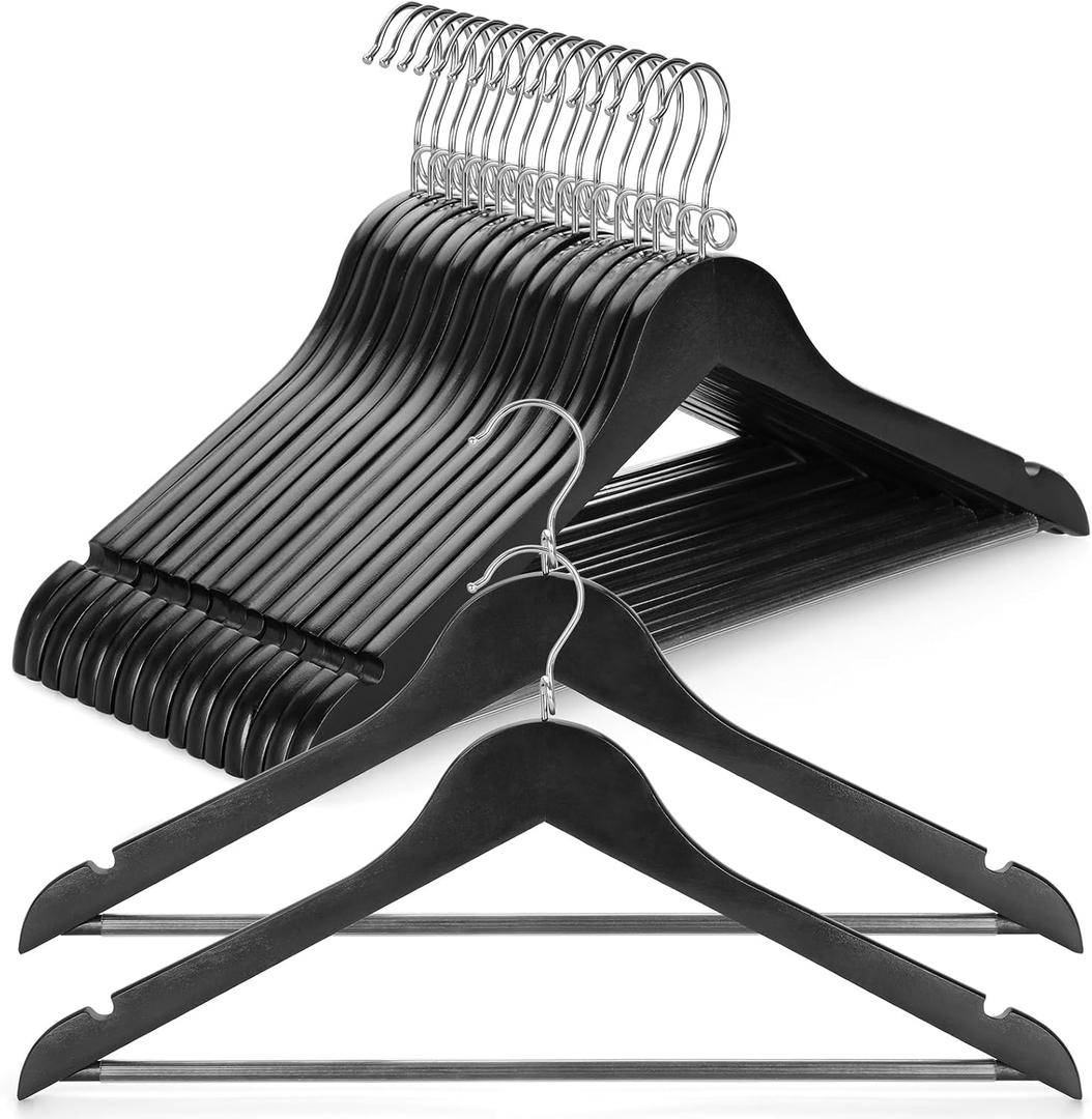 TOPIA HANGER Black Wooden Hangers 30 Pack, Space Saving Coat Hanger with 360 Swivel Cascading Loop Hook, Non Slip Pants Bar and Shoulder Notches for Camisole, Jacket, Suit, Clothes Hangers -CT74B30