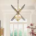 Black and Gold Chandelier, 8-Light Industrial Farmhouse Ceiling Pendant Light Fixtures, Modern Foyer Lighting Fixtures, Large Chandeliers for High Ceilings, Pendant Lights Kitchen Island for Entryway