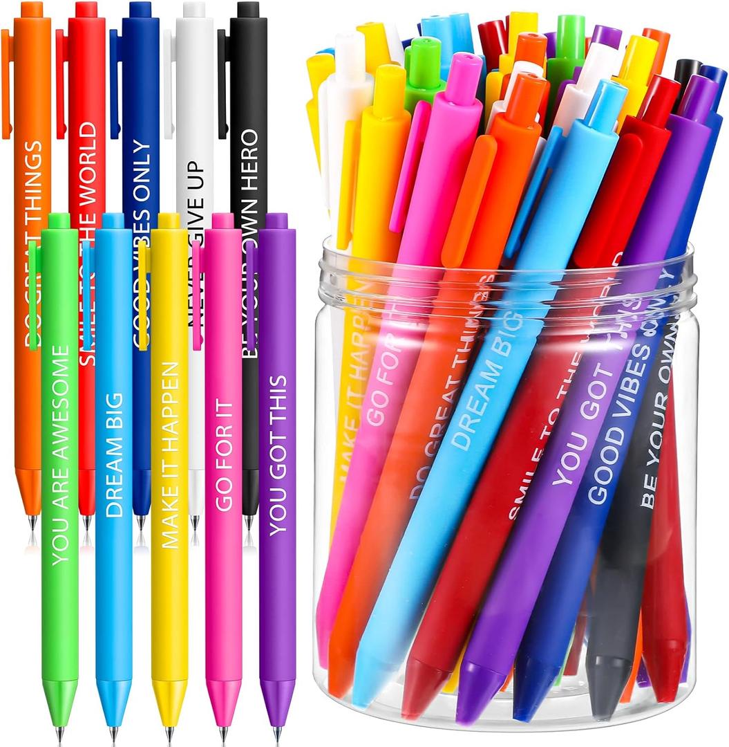 Crtiin 50 Pcs Gel Ink Pens Motivational Pen for Coworkers Inspirational Pens Bulk Smooth Writing Affirmation Pen for Students Thank You Gifts for Staff Volunteer(Assorted Color,Motivational)